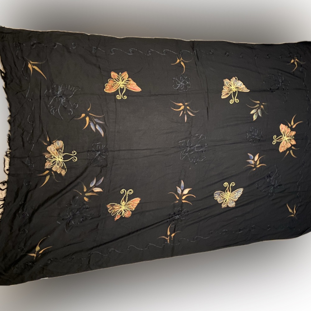 Gold embroidered black butterfly wrap